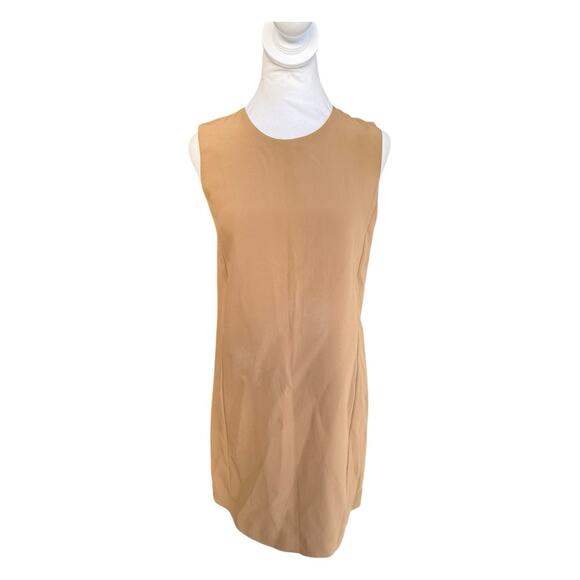Vince Camel Tan 100% Silk Mini Shift Dress Minimalist Quiet Luxury Sz 8 - Picture 9 of 11